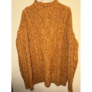 Vintage L.L. Bean Gold/Brown Chunky Cable Knit Fisherman Sweater | Size Large